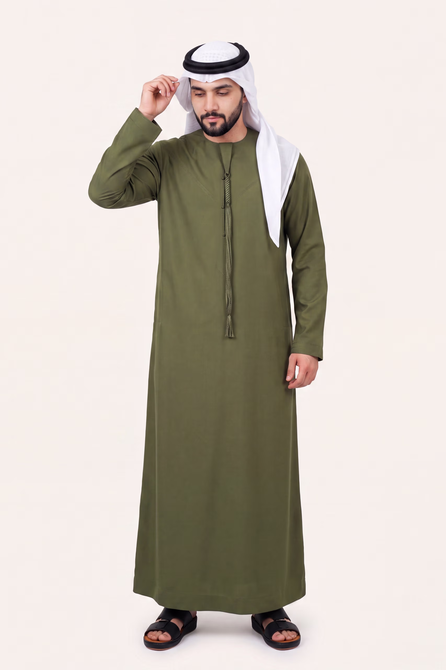 Olive Emirati Kandura | By Shabab al Yola with Premium Japan Fabric - Stellar Edition