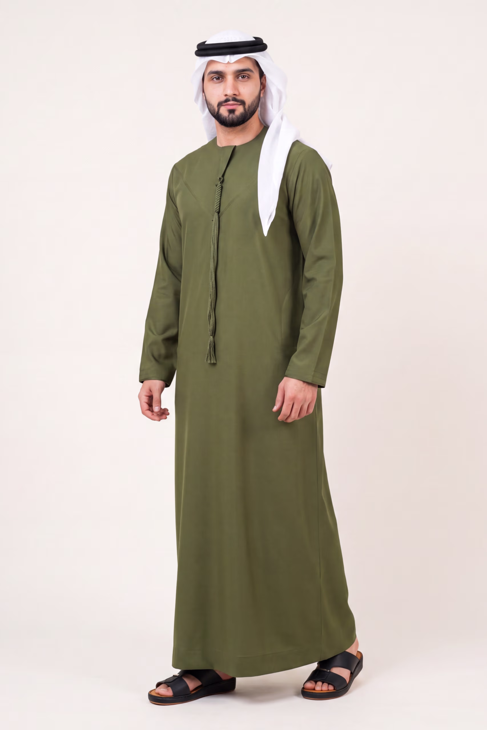Olive Emirati Kandura | By Shabab al Yola with Premium Japan Fabric - Stellar Edition