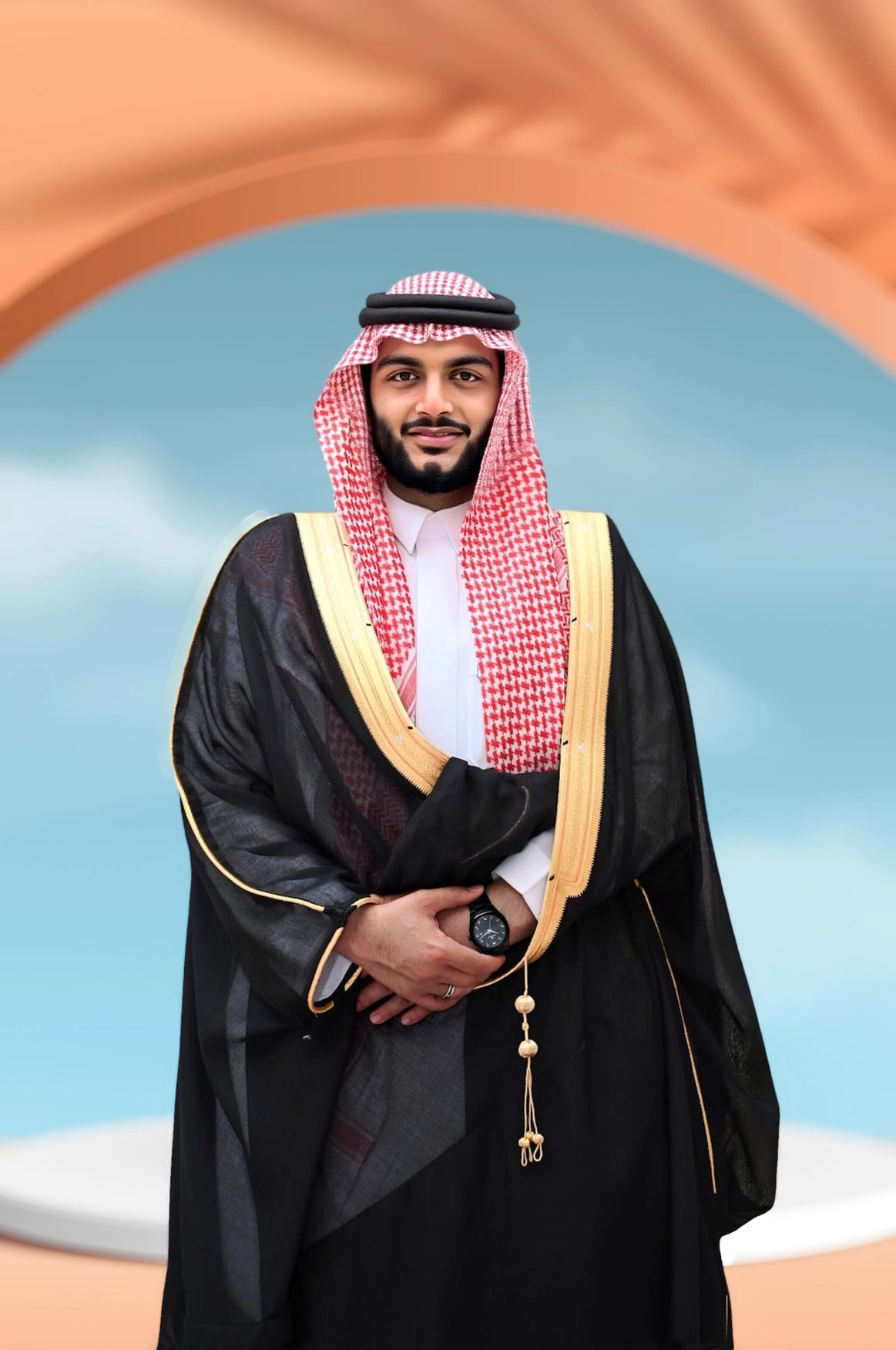A man wearing a magnificent, custom-made Bisht from Shabab al Yola. 1
