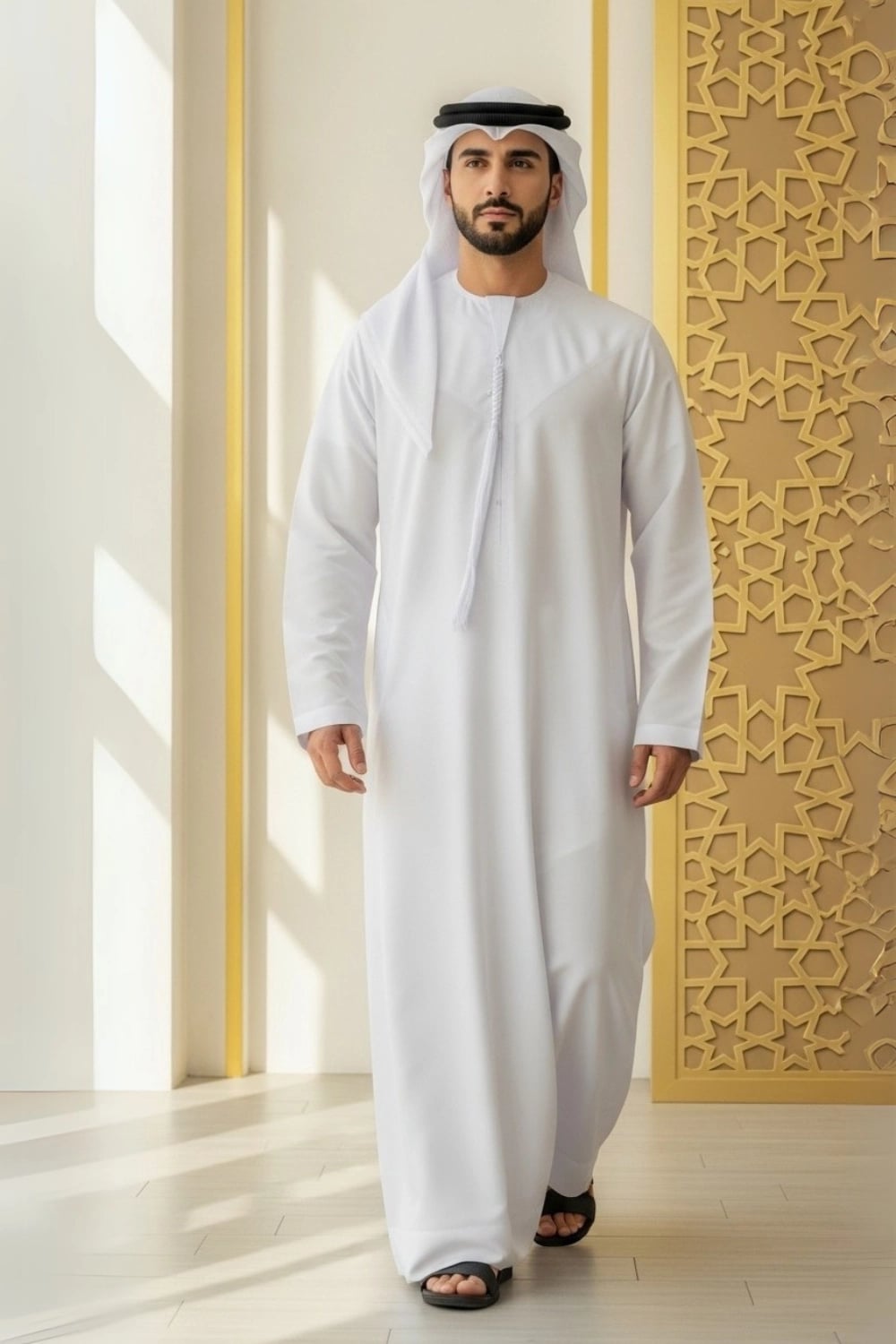 A man wearing the signature Emirati Kandora from the Stellar Edition. 1
