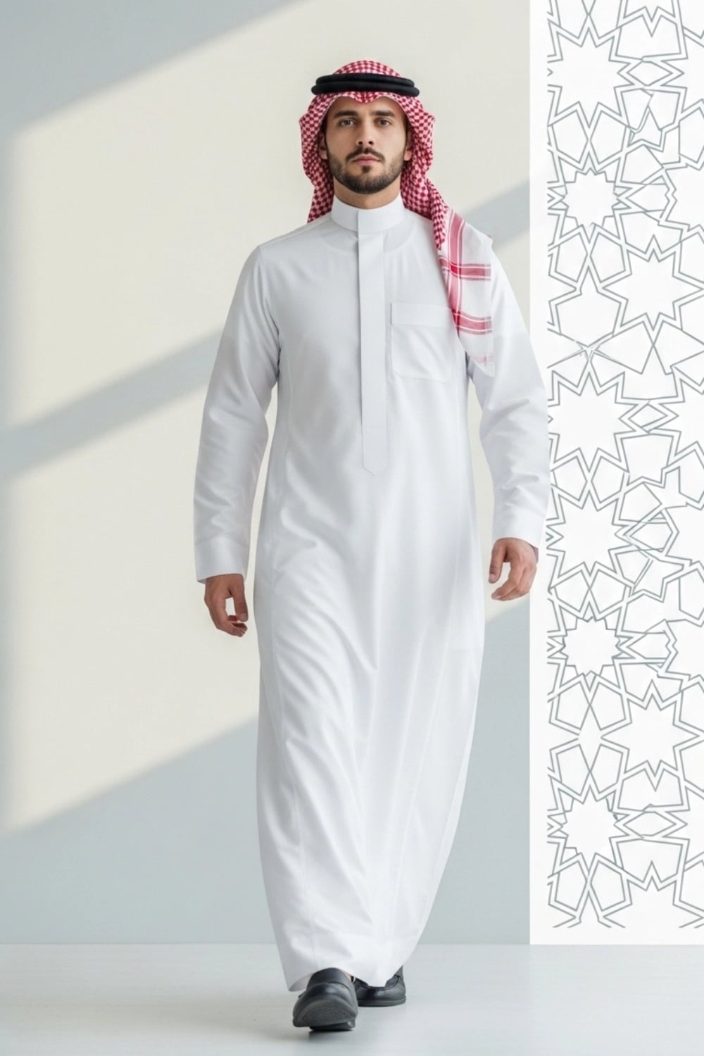 A man wearing the stylish Saudi Thobe from the Stellar Edition. 1