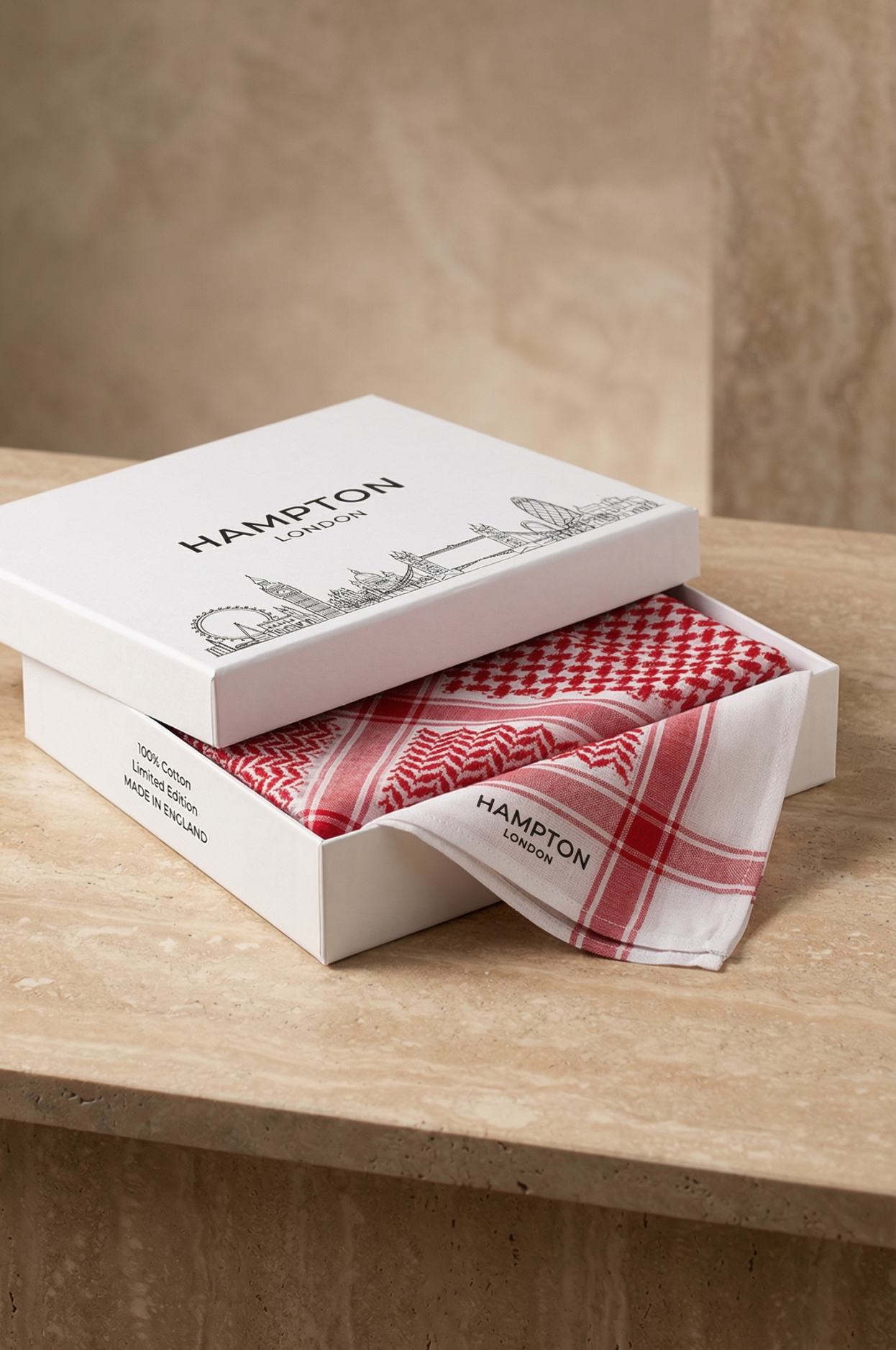 London Hampton Modern Shemagh in red and white for daily wear. 1