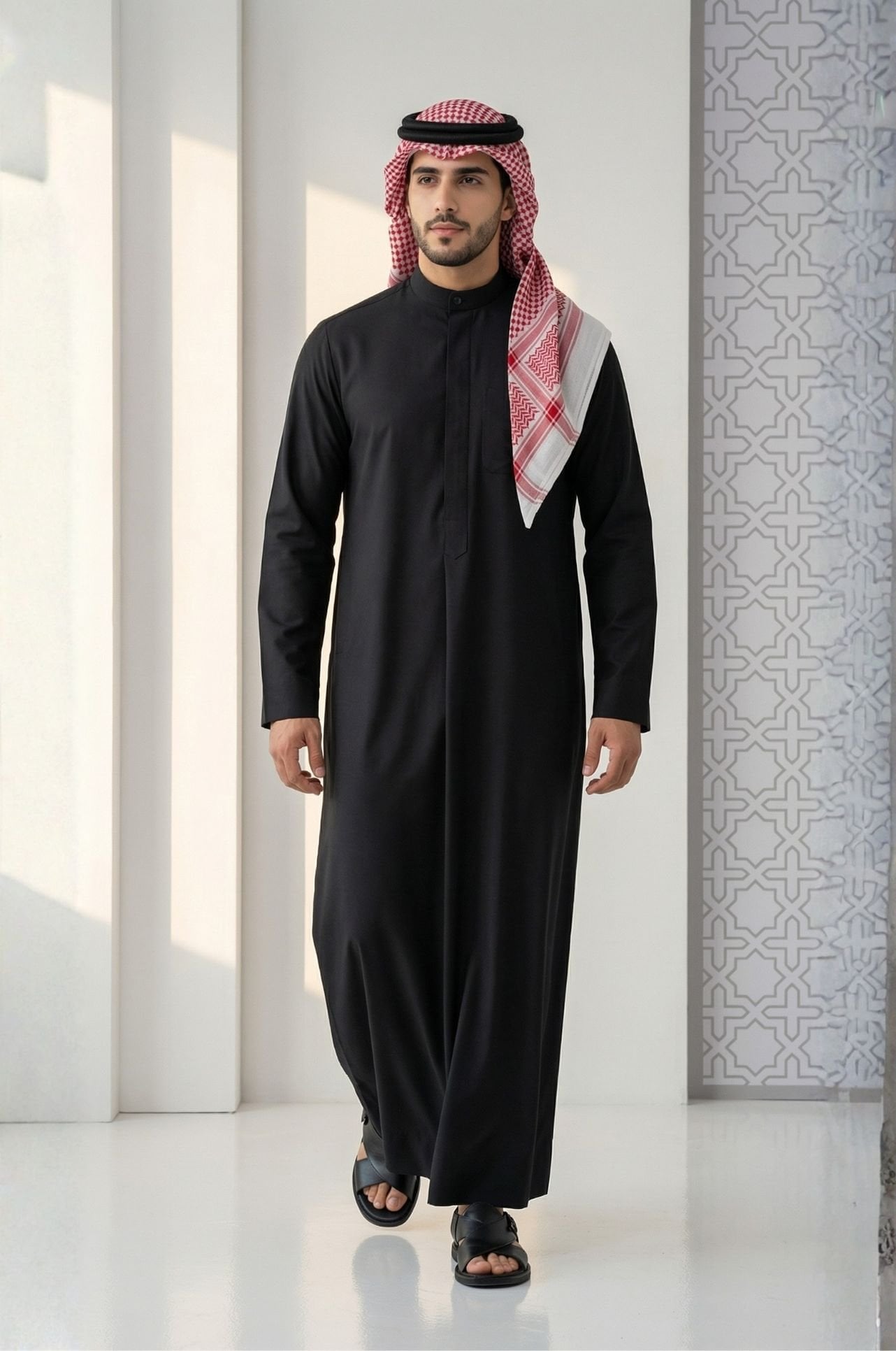 Royal Black Kuwaiti Dishdasha Stellar Edition with structured collar by Shabab Al Yola. 1