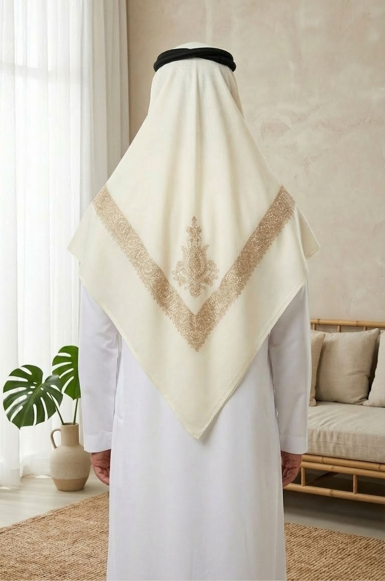 This off white Arabic shawl is a timeless and traditional piece that every man should own. T 1