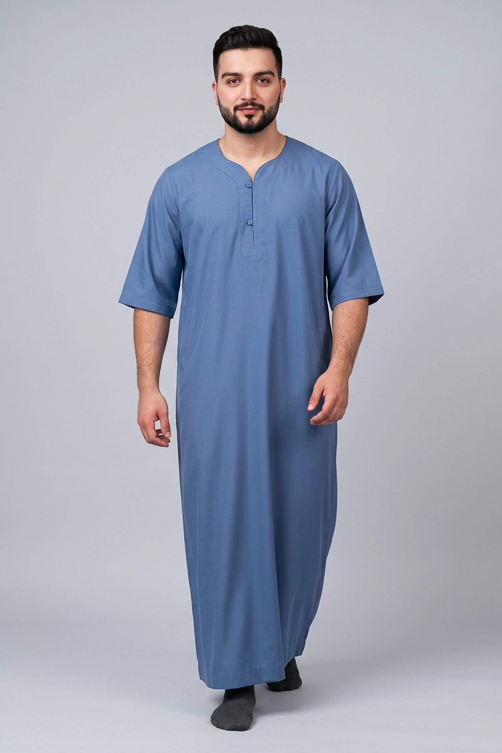 Cool Blue Cotton Jalabiya for Men 1
