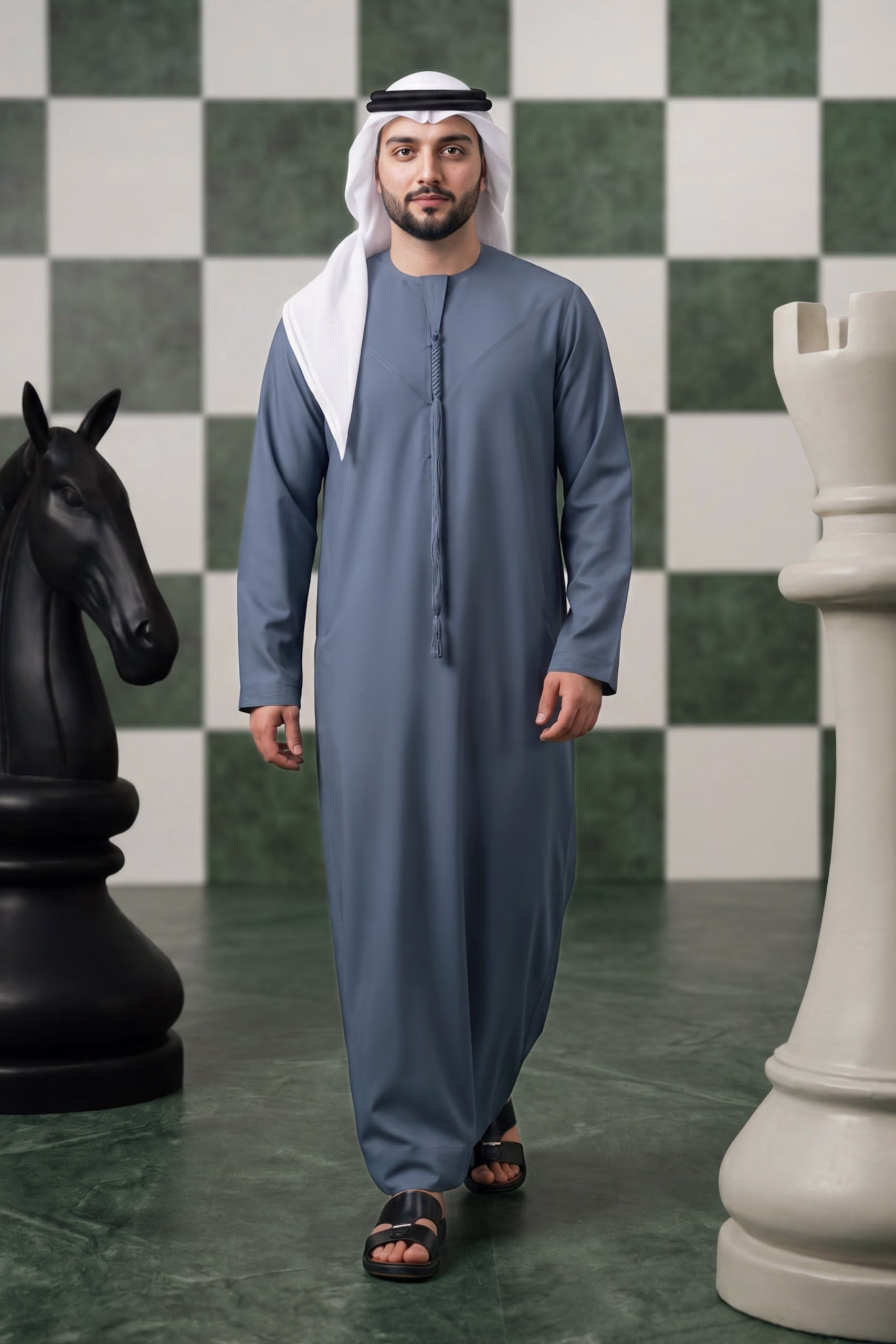Luxury Steel Blue Emirati Kandura 1