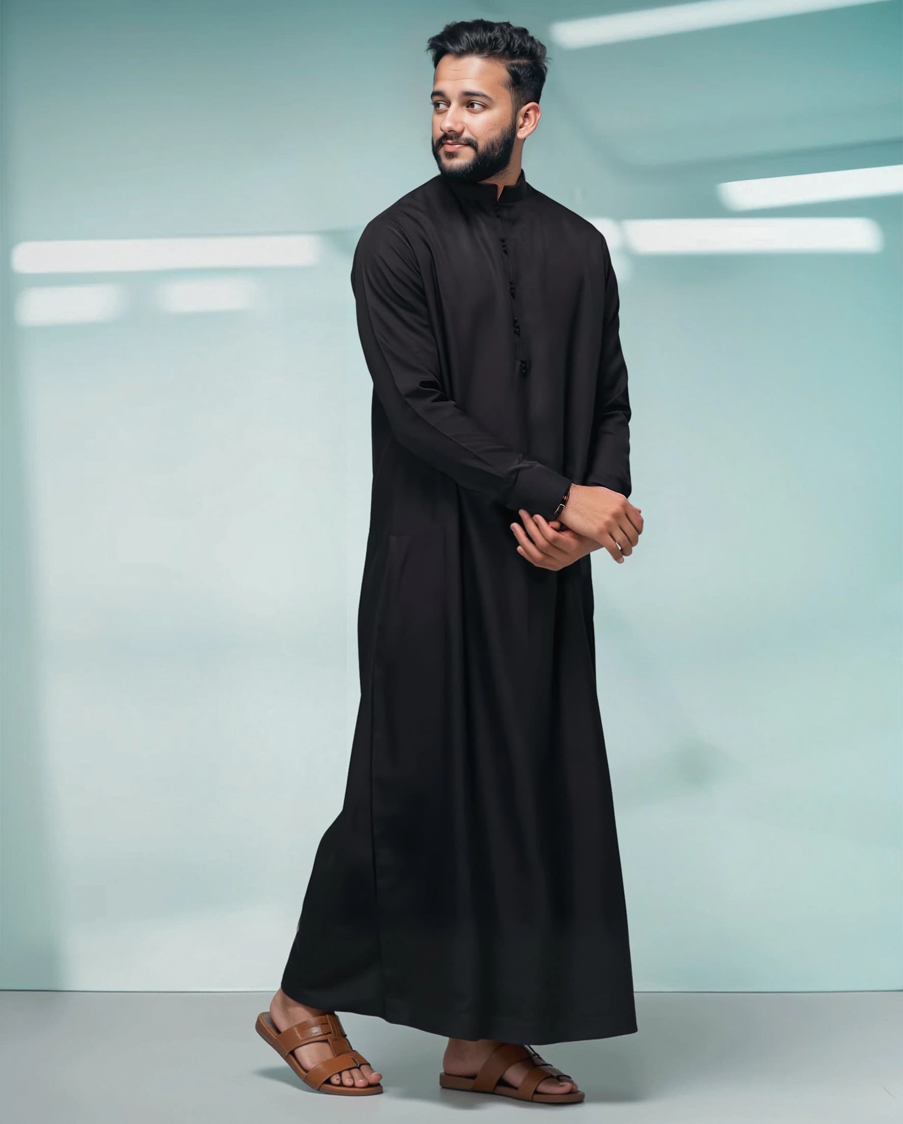 Royal Black Omani Dishdasha | Design by Shabab al Yola - Stellar Edition - 1