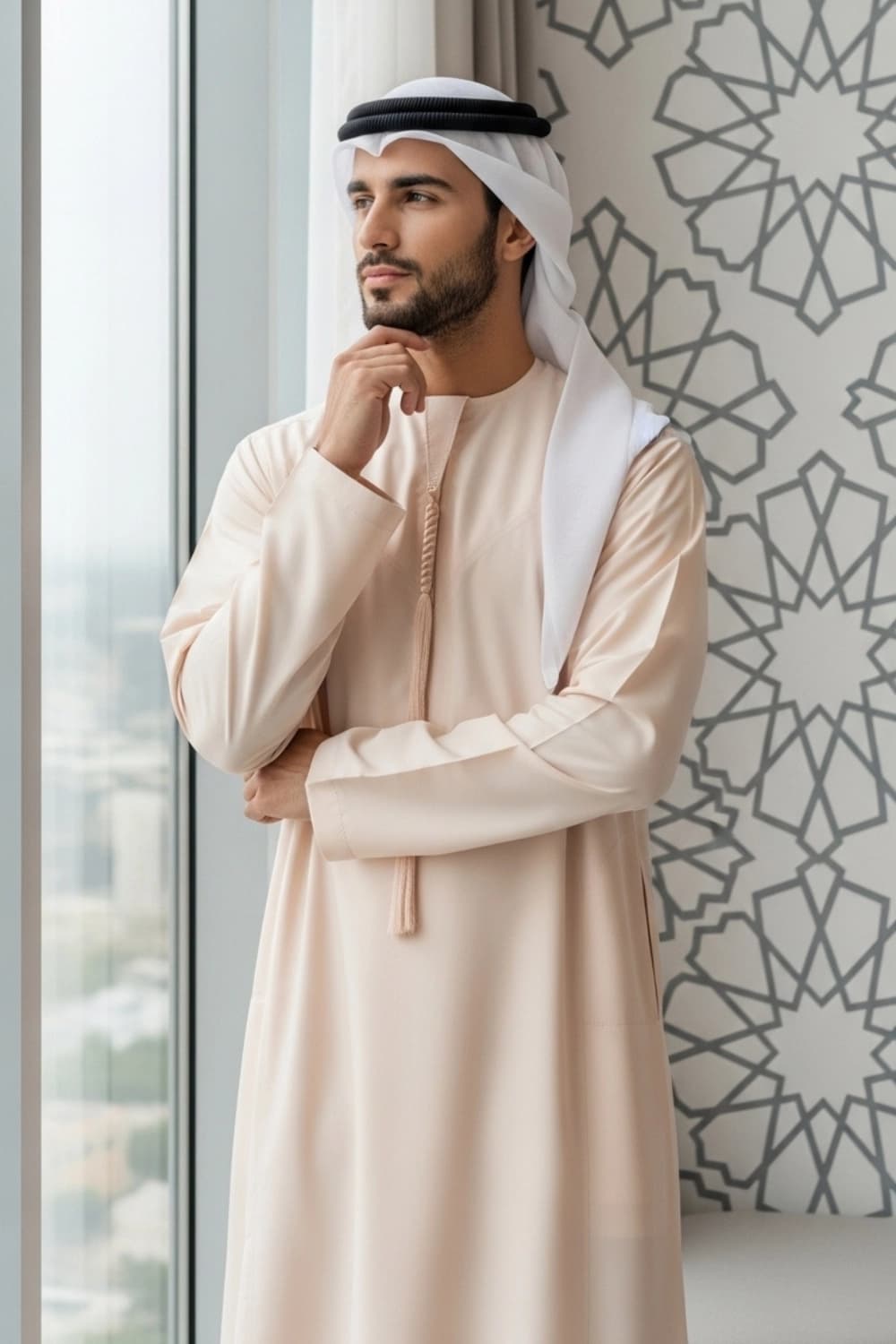 Pastel Peach Kandura | Design by Shabab al Yola | Superior Fabric - Premier Edition - 3