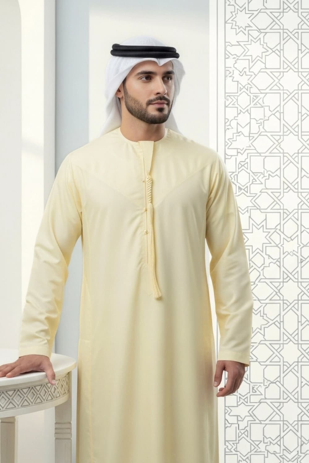 Pale Lemon Emirati Kandura | By Shabab al Yola with Premium Japan Fabric - Stellar Edition - 3