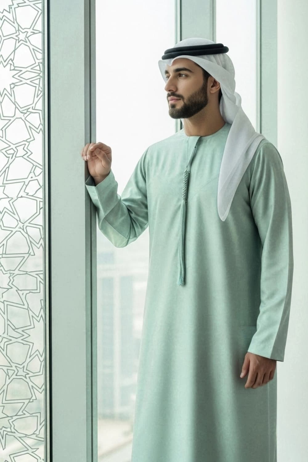 Light Mint Green Kandura | Design by Shabab al Yola | Finest Fabric - Elite Edition - 4