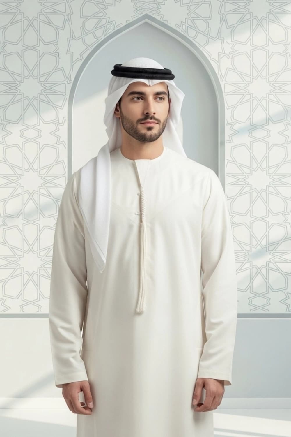 كندورة إماراتية عاجية | من شباب اليولة بقماش ياباني فاخر - إصدار ستيلا - 2