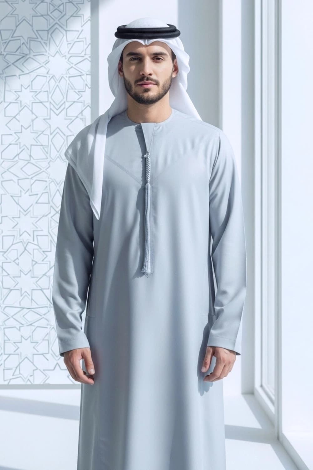 كندورة إماراتية رمادية | من شباب اليولة بقماش ياباني فاخر - إصدار ستيلا - 4
