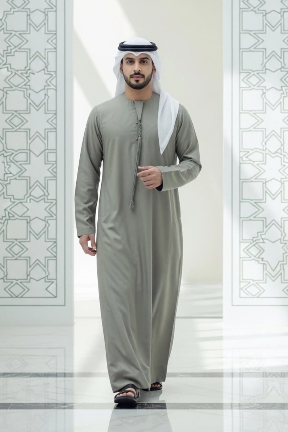 Dusty Khaki Kandura | Design by Shabab al Yola | Finest Fabric - Elite Edition - 1