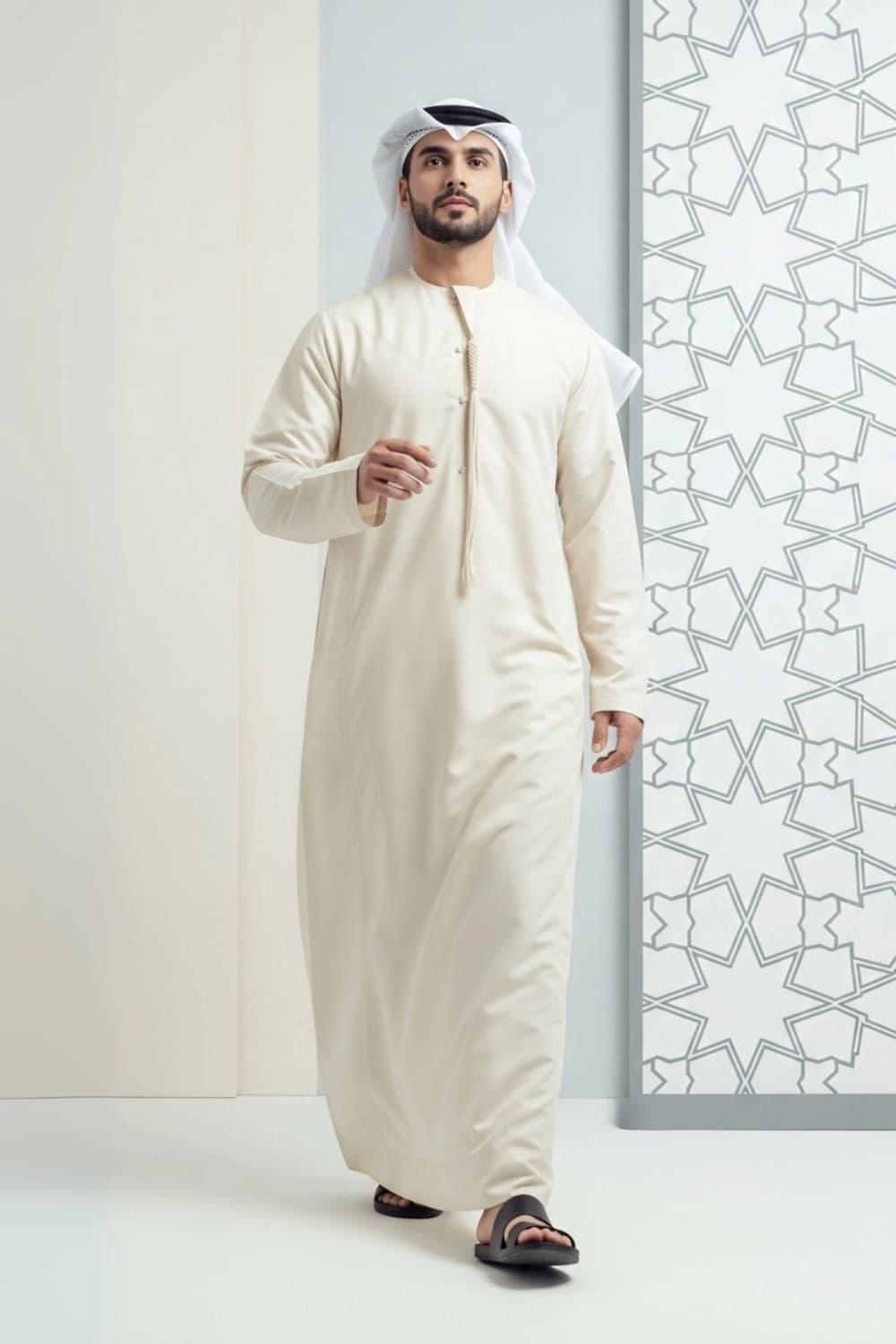 كندورة إماراتية كريمية | من شباب اليولة بقماش ياباني فاخر - إصدار ستيلا - 1