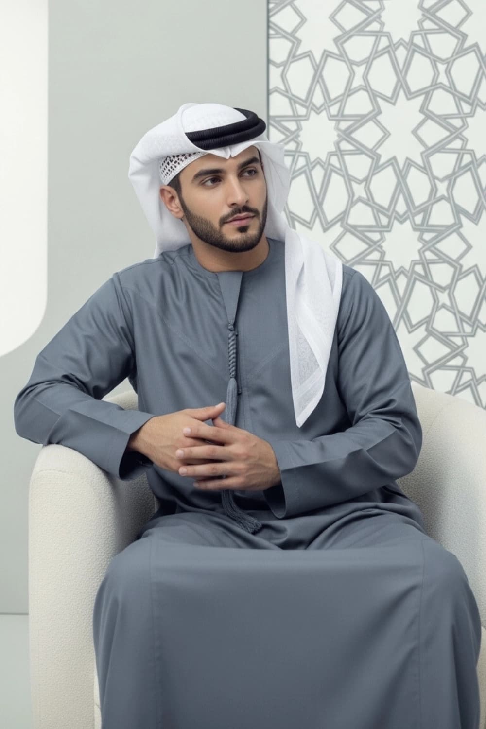 كندورة إماراتية بلون أزرق معدني | من شباب اليولة بقماش ياباني فاخر - إصدار ستيلا - 4