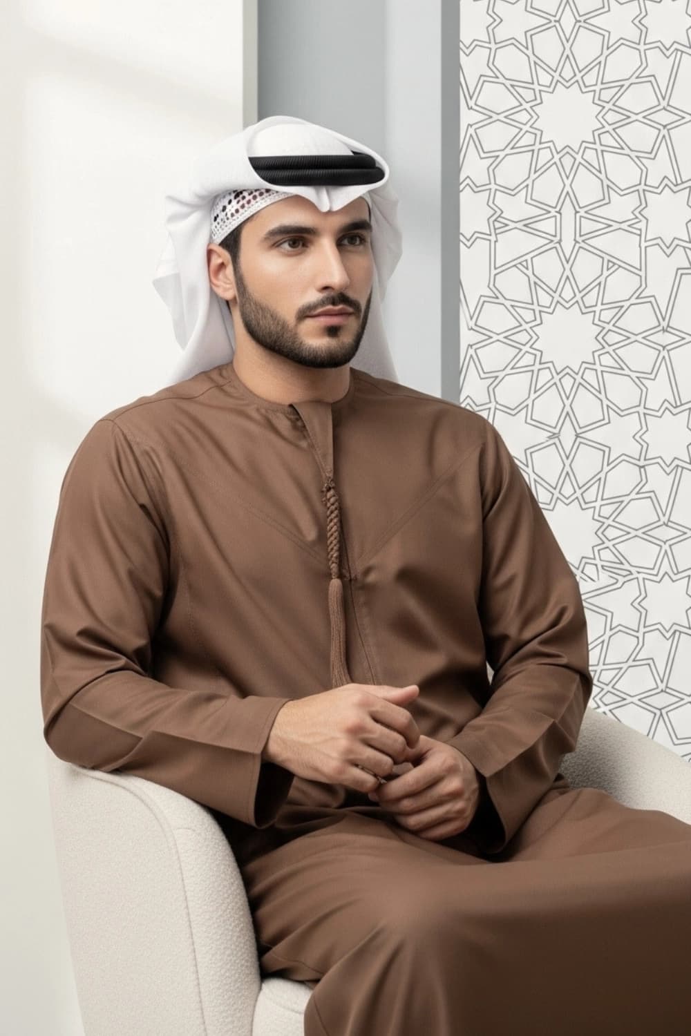 كندورة إماراتية بلون بني صدئي | من شباب اليولة بقماش ياباني فاخر - إصدار ستيلا - 2