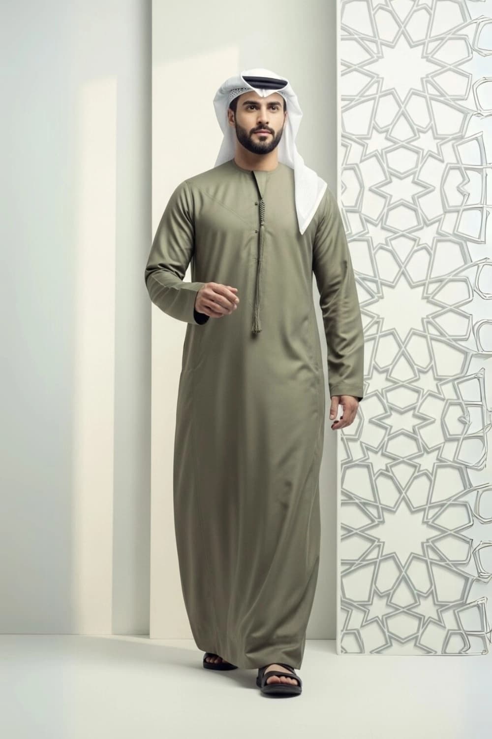 كندورة إماراتية بلون الزيتون | من شباب اليولة بقماش ياباني فاخر - إصدار ستيلا - 1