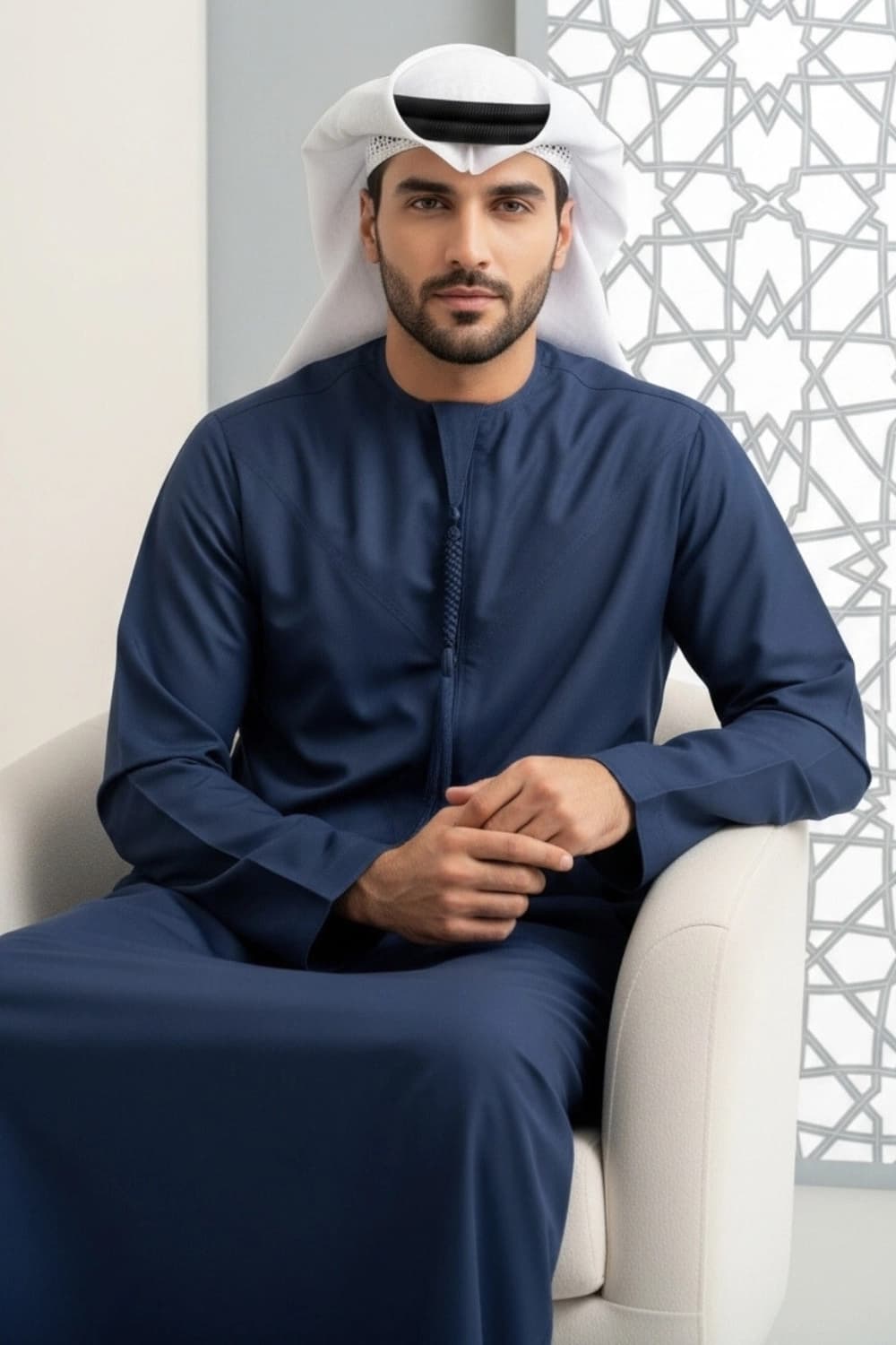 Finest Fabric Royal Blue Winter Kandora | Design by Shabab al Yola - Premier Edition - 3