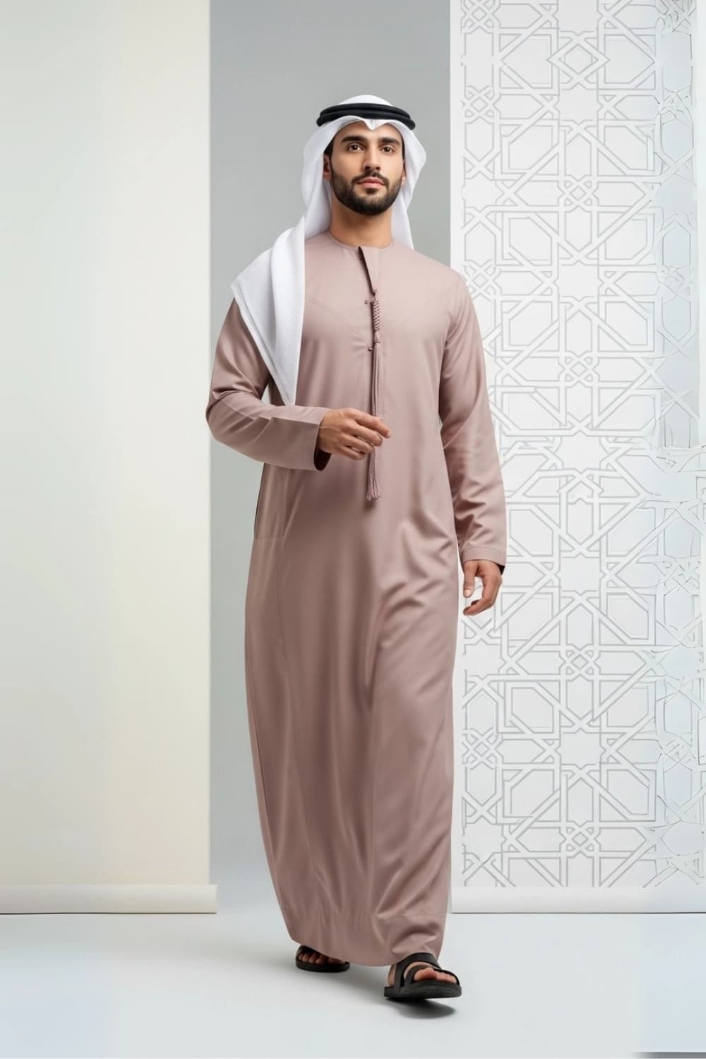 كندورة بلون وردي مغبر | تصميم شباب اليولة | قماش فائق الجودة - الإصدار الأول - 1