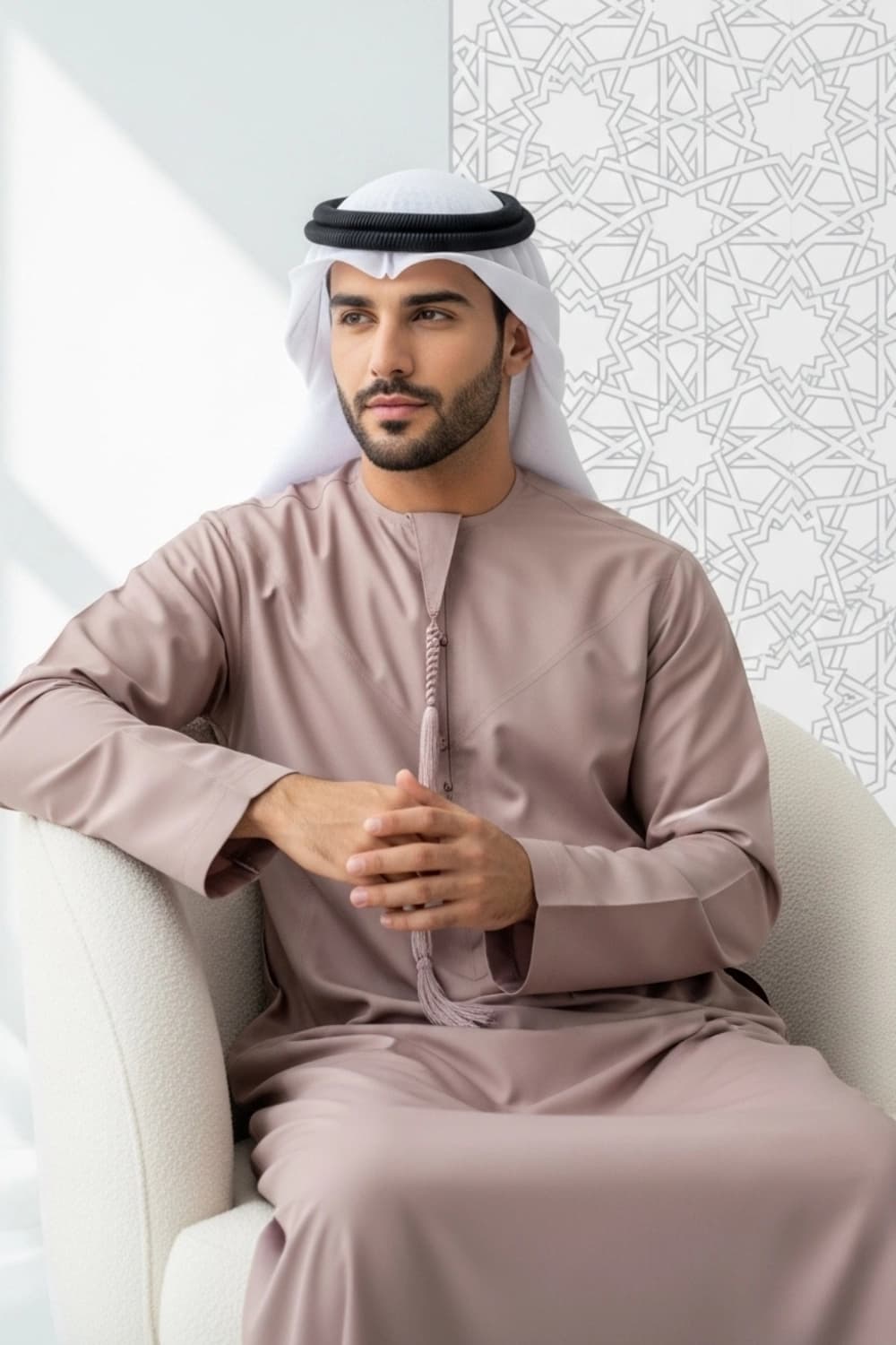 كندورة بلون وردي مغبر | تصميم شباب اليولة | قماش فائق الجودة - الإصدار الأول - 2