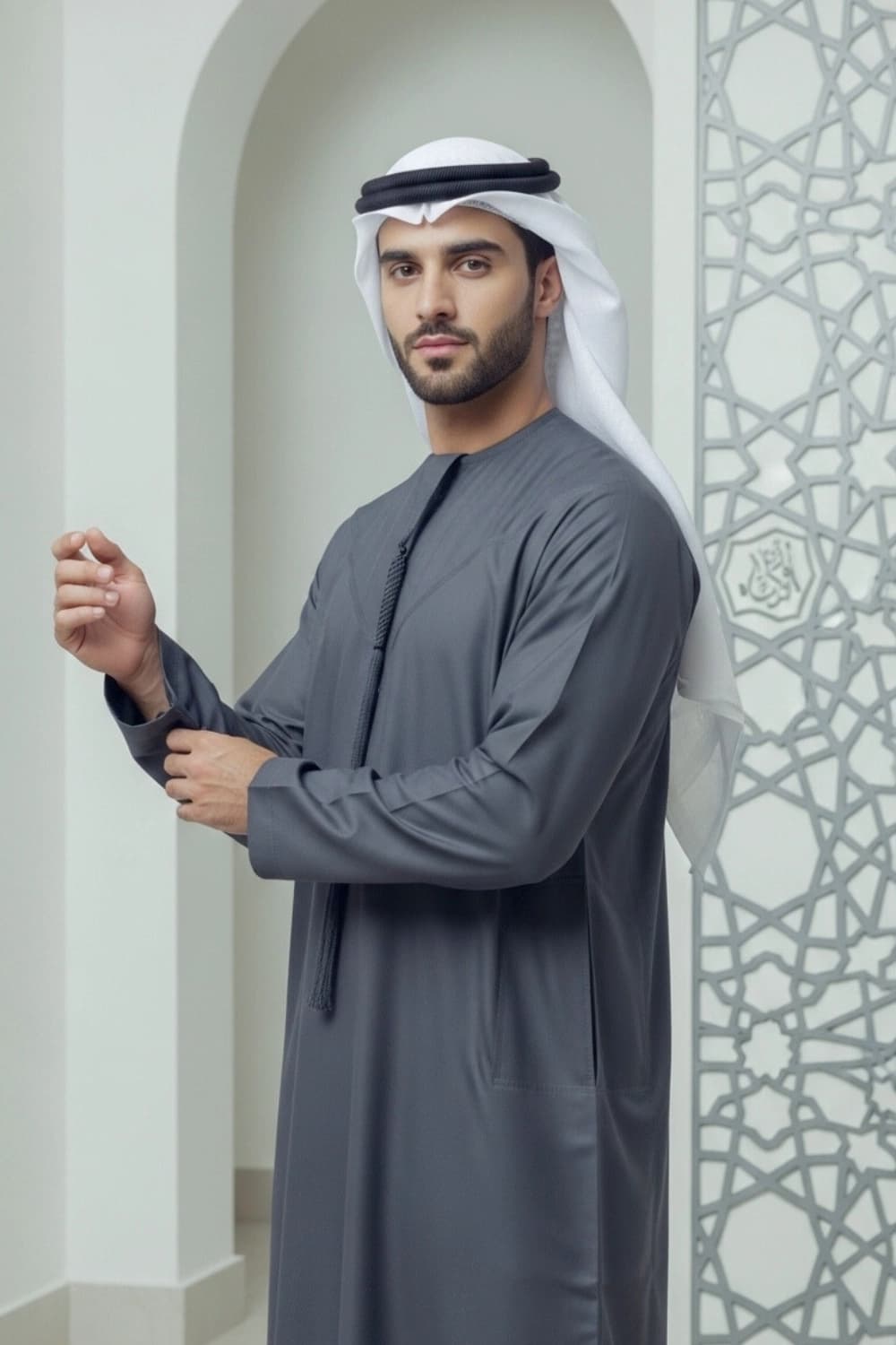 Charcoal Grey Emirati Kandura | By Shabab al Yola with Premium Japan Fabric - Stellar Edition - 5