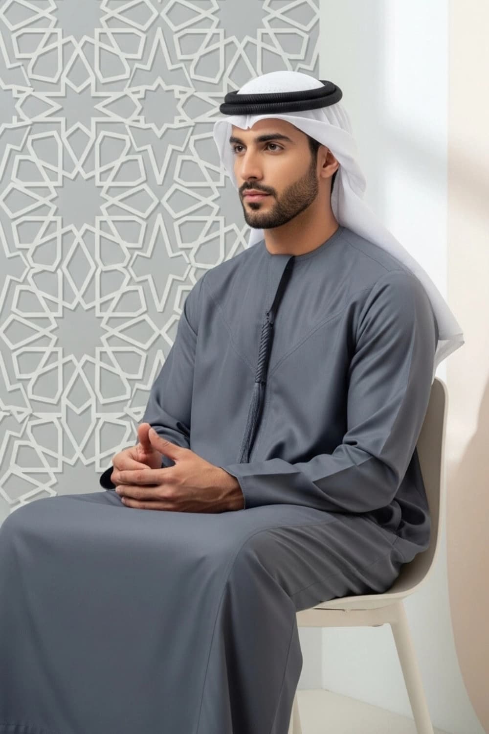 Charcoal Grey Emirati Kandura | By Shabab al Yola with Premium Japan Fabric - Stellar Edition - 4