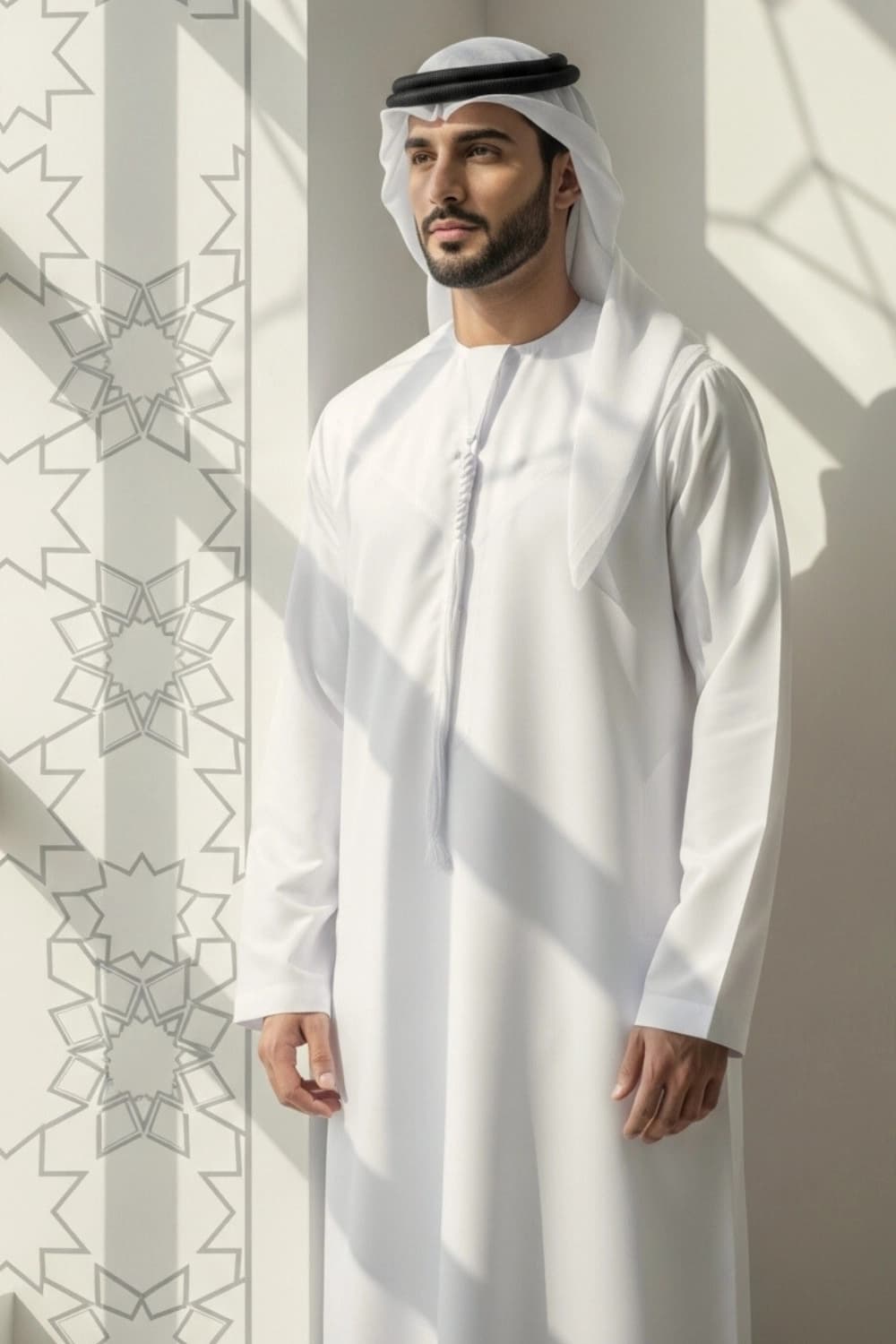 كندورة إماراتية باللون الأبيض المائل للصفرة | من شباب اليولة بقماش ياباني فاخر - 2