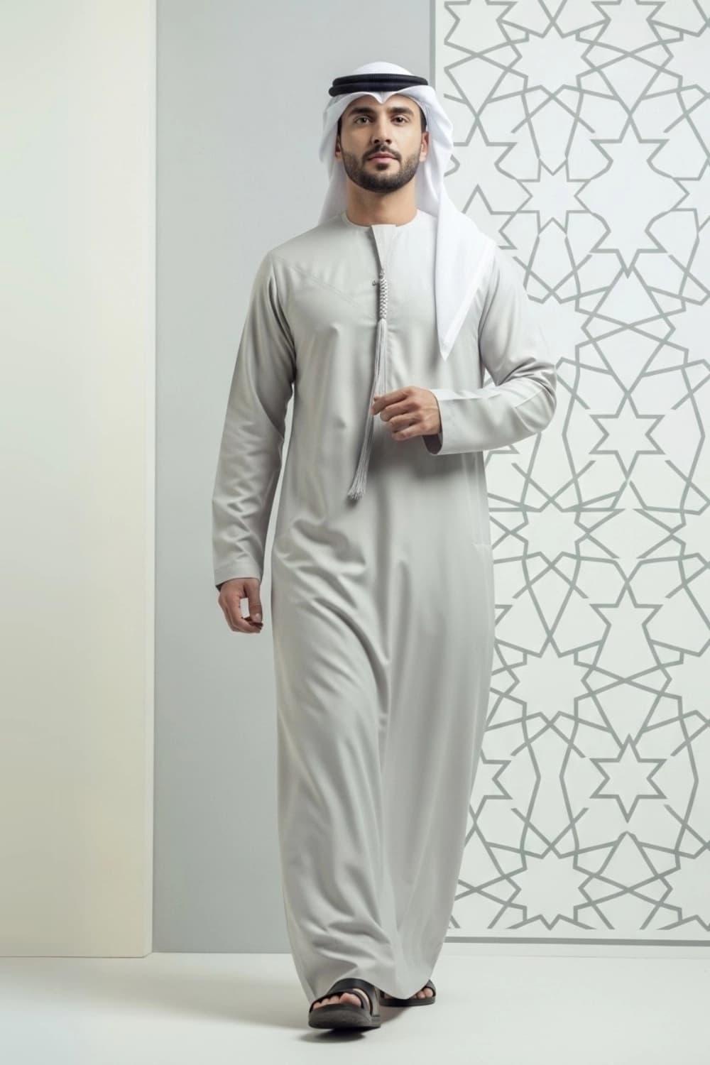 كندورة إماراتية بلون رمادي كريمي | من شباب اليولة بقماش ياباني فاخر - إصدار ستيلا - 1