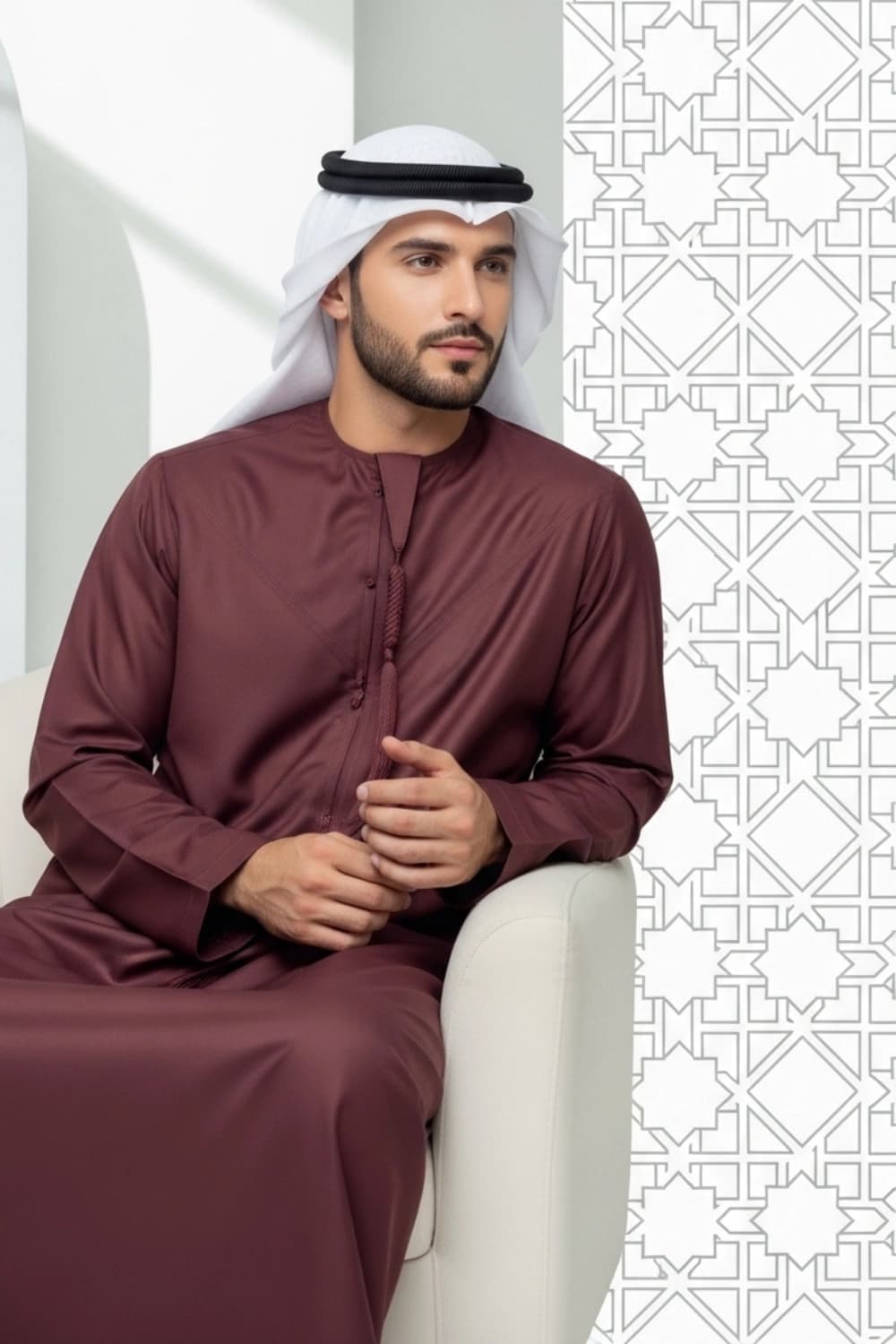 MAROON - Kandura | Design by Shabab al Yola | Superior Fabric - Premier Edition - 3
