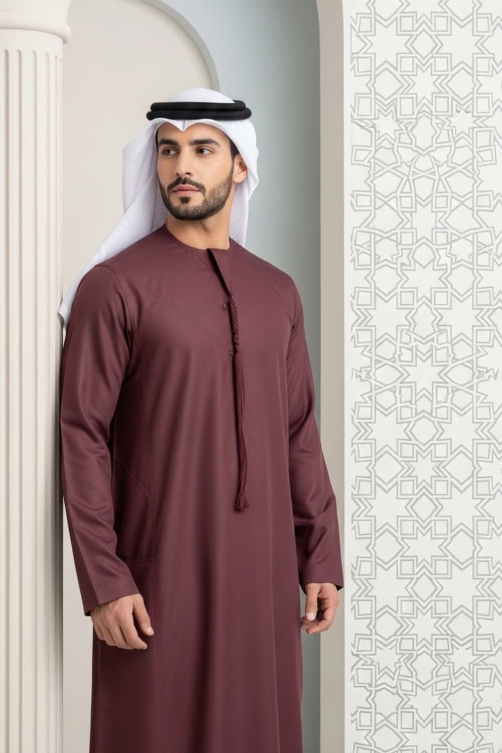 MAROON - Kandura | Design by Shabab al Yola | Superior Fabric - Premier Edition - 2