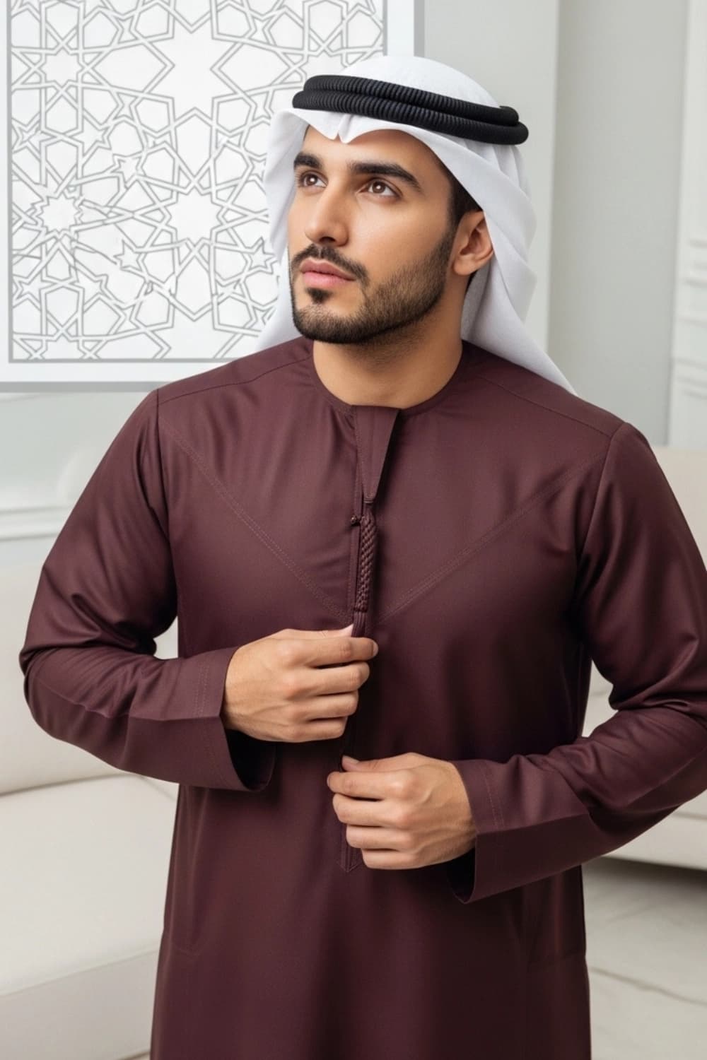 MAROON - Kandura | Design by Shabab al Yola | Superior Fabric - Premier Edition - 4