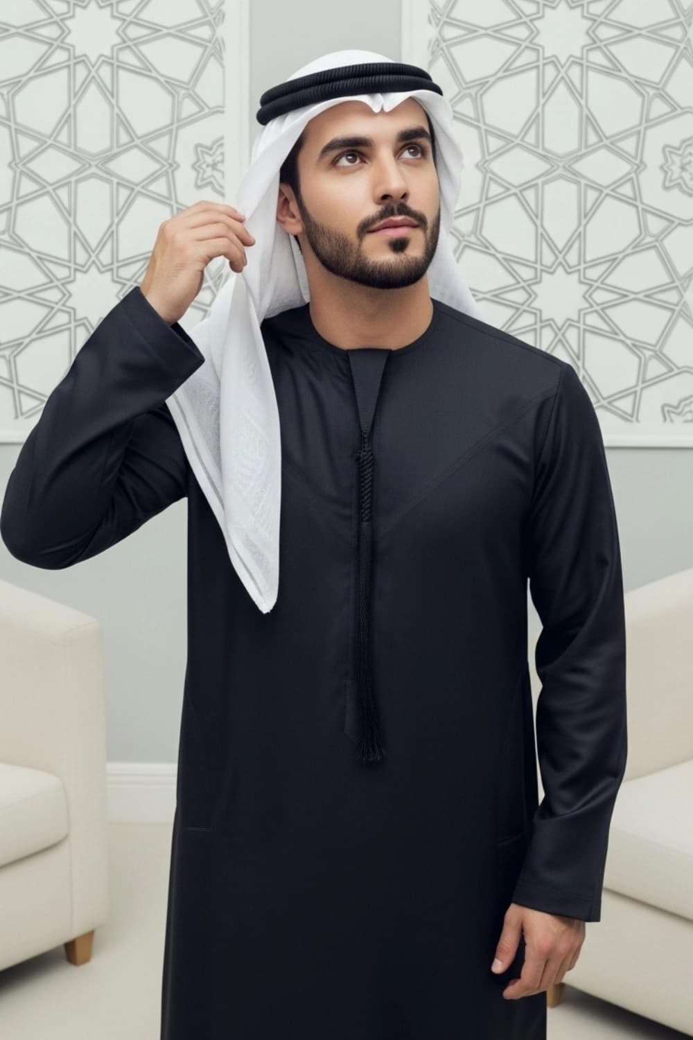 Black Winter Emirati Kandura | By Shabab al Yola with Premium Japan Fabric - Stellar Edition - 3