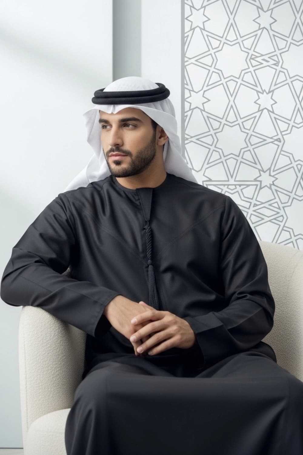 Black Winter Emirati Kandura | By Shabab al Yola with Premium Japan Fabric - Stellar Edition - 4