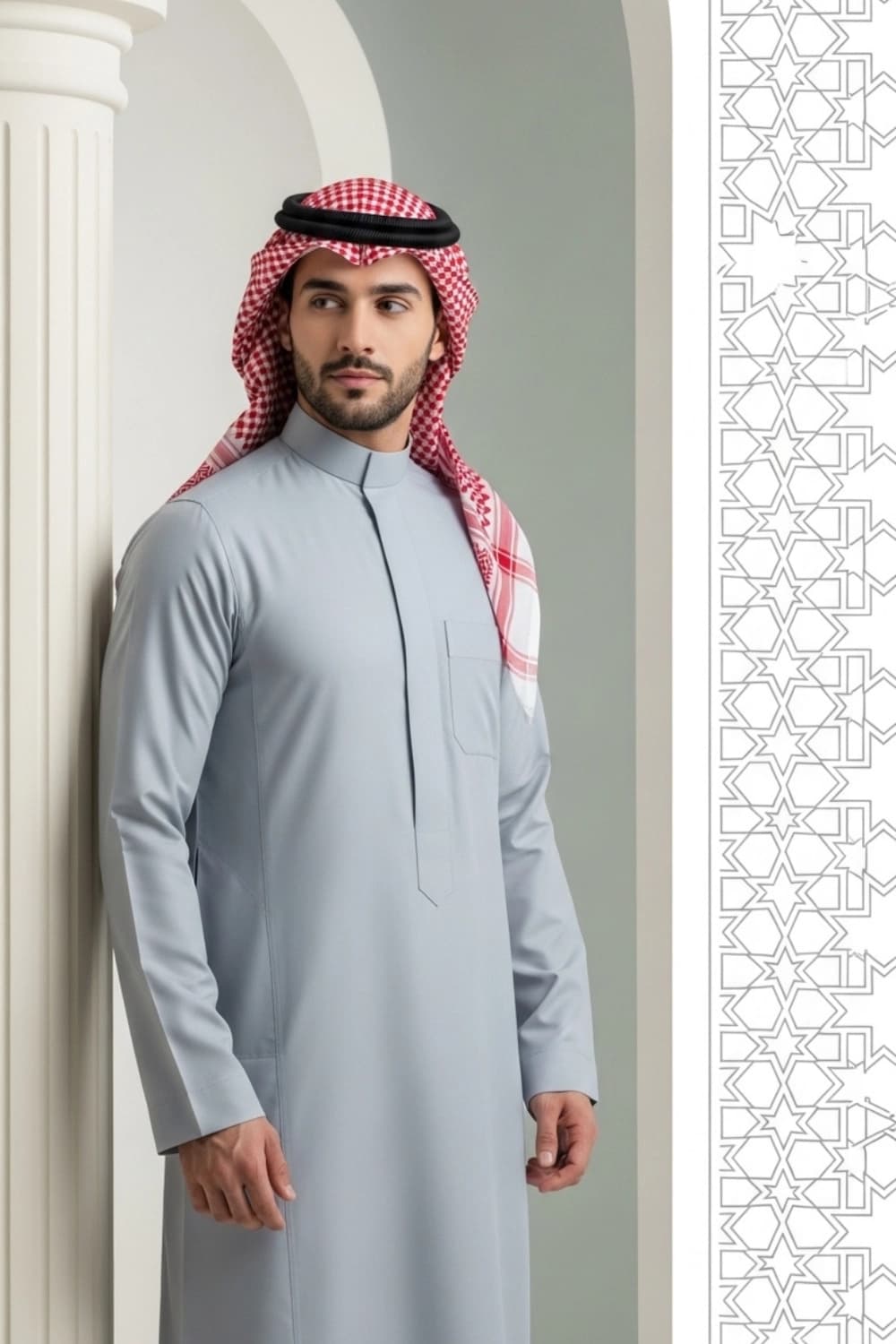 Ice Grey Saudi Thobe | By Shabab al Yola with Premium Japan Fabric - Stellar Edition - 4