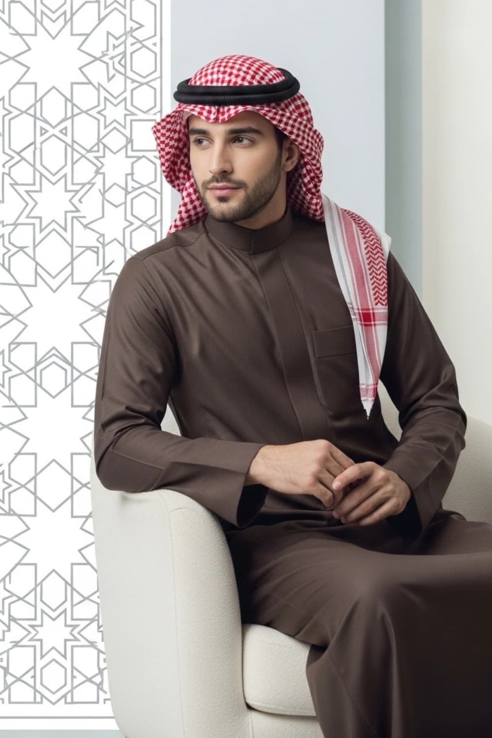 Dark Brown Winter Saudi Thobe | Design by Shabab al Yola | Superior Fabric - Premier Edition - 3
