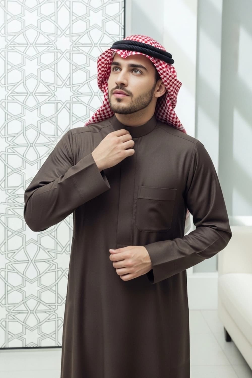 Dark Brown Winter Saudi Thobe | Design by Shabab al Yola | Superior Fabric - Premier Edition - 4