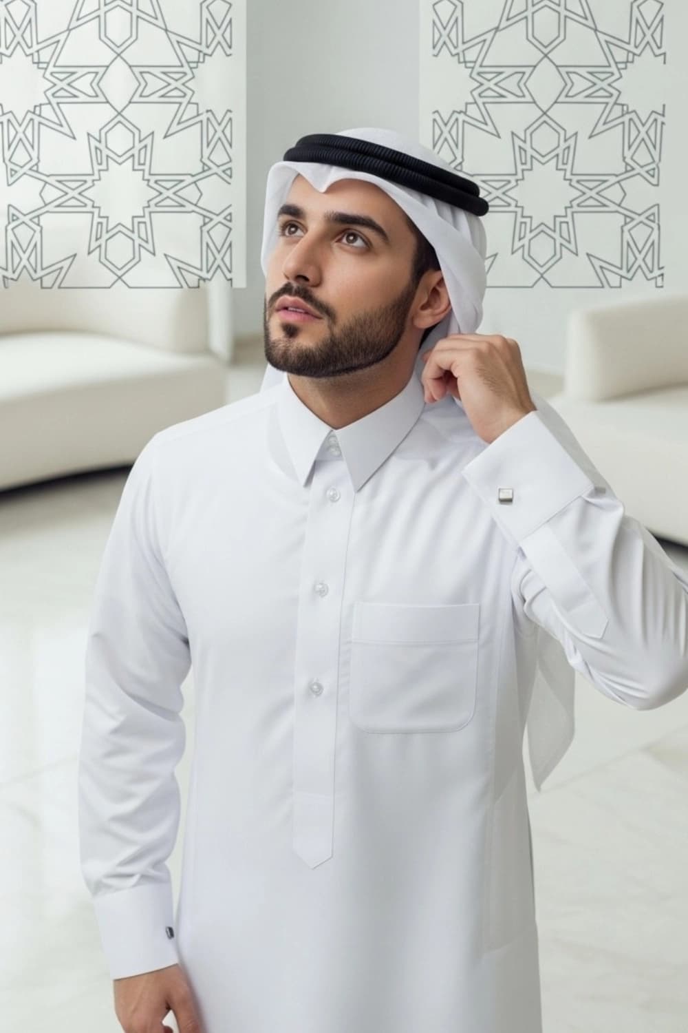 ثوب قطري أبيض | اختبر الأناقة مع شباب اليولة - إصدار إيليت - 1