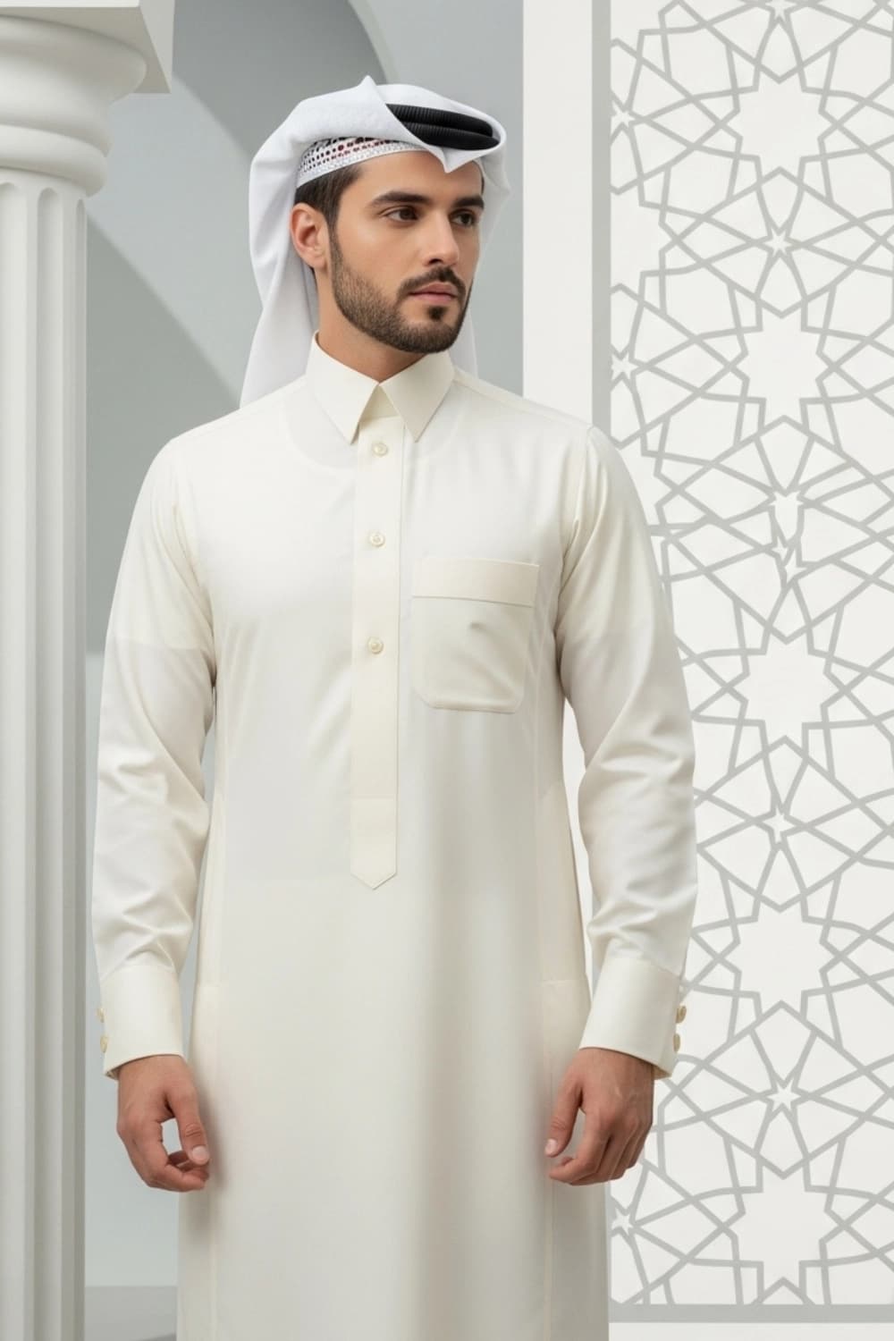 ثوب قطري كريمي | من شباب اليولة بقماش ياباني فاخر - إصدار ستيلا - 2