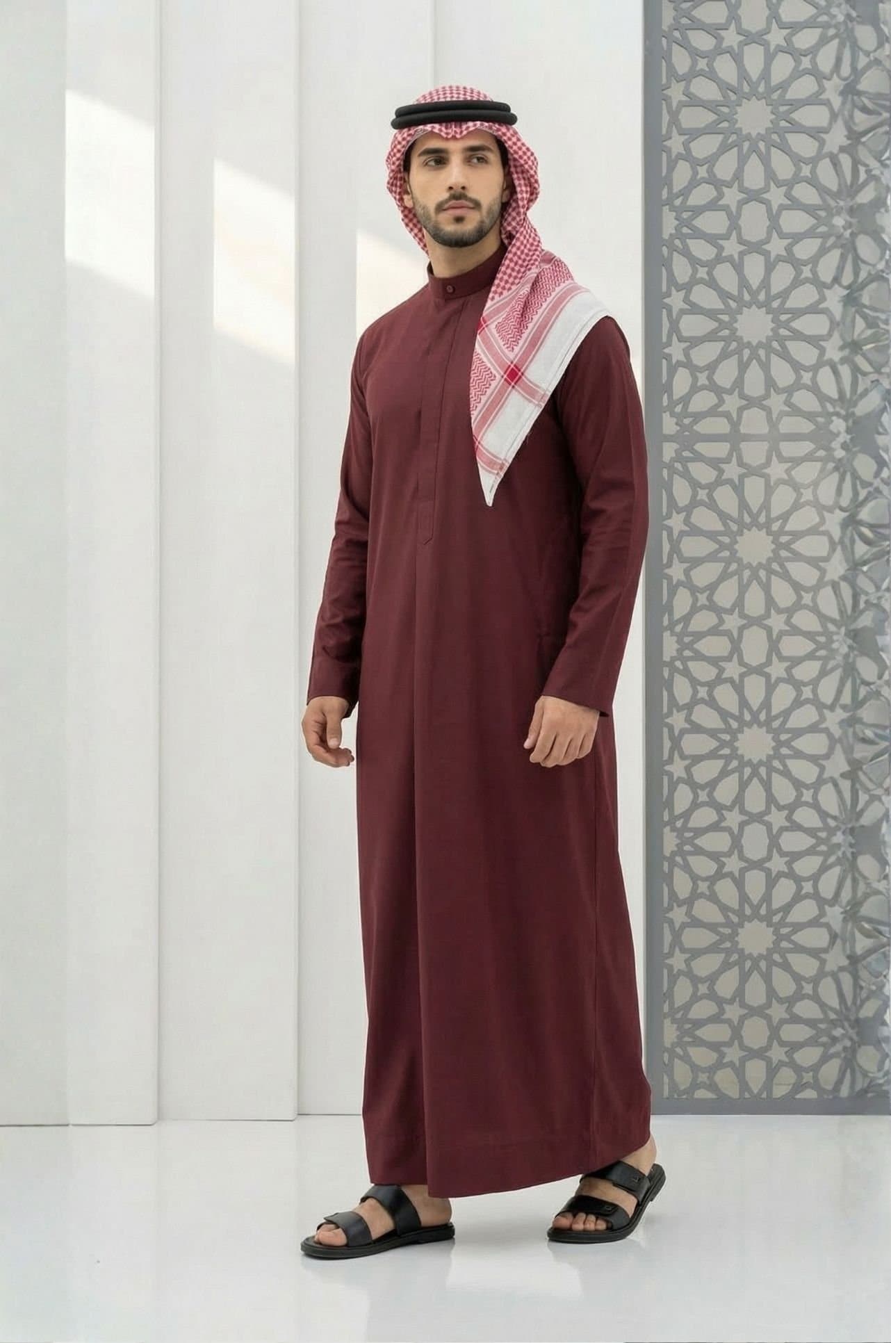 Maroon Kuwaiti Dishdasha - Premier Edition