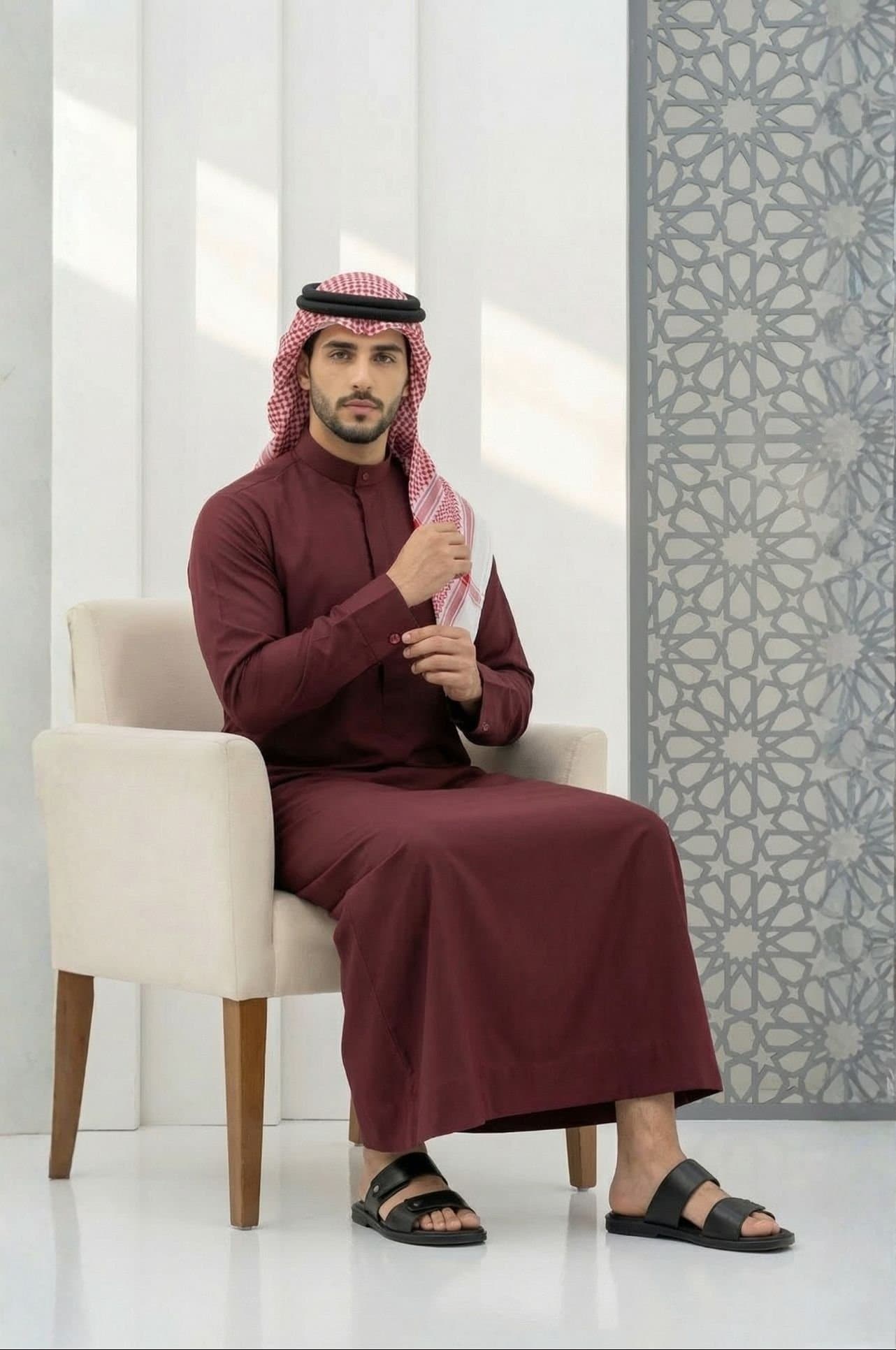 Maroon Kuwaiti Dishdasha - Premier Edition