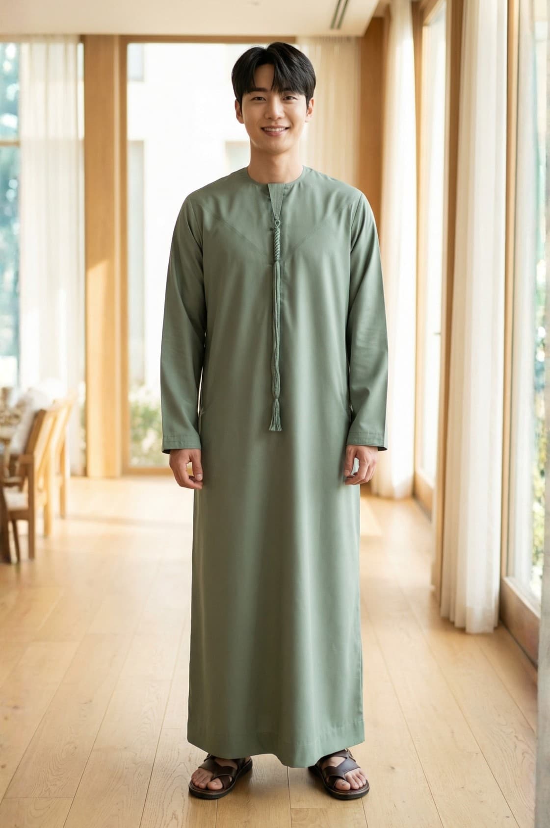 كندورة خضراء فاتحة بسيطة | أزياء عربية عصرية للأجانب في الإمارات - 1