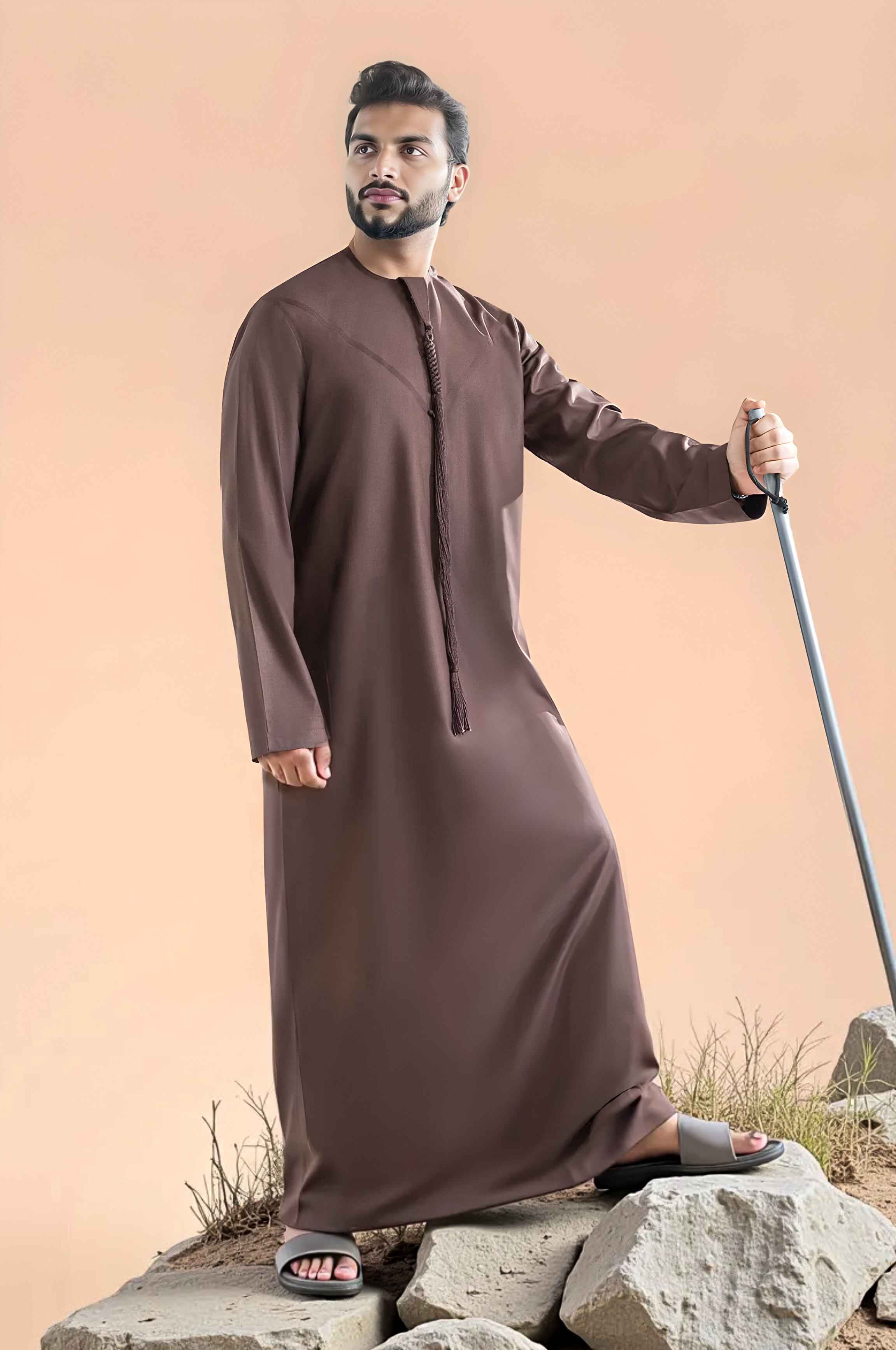 Finest Fabric Royal Brown Winter Kandora | Design by Shabab al Yola - Premier Edition